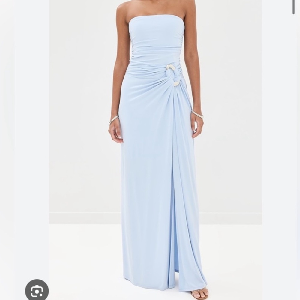 COPY - Jonathan Simkhai Blue Asymmetrical Ruched Strapless Gown
